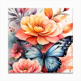 Butterfly And Flowers Canvas Print