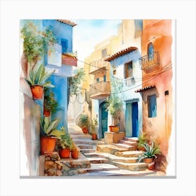 Watercolor Of A Village in Morocco Canvas Print