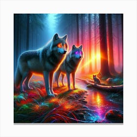 Mystical Forest Wolves Seeking Mushrooms and Crystals 9 Canvas Print
