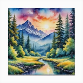 Chromatic Peaks and the Dancing Creek Sunset By The River Canvas Print