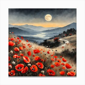 Poppy Landscape Painting (21) Canvas Print