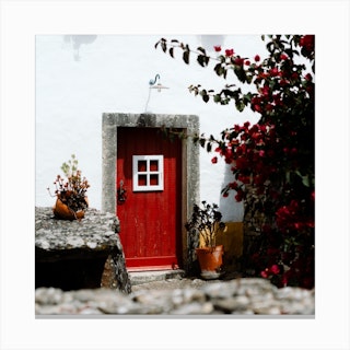 The Tiny Red Door In A Village In Portgual Travel Square Canvas Print