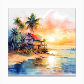 Sunny Horizons: Caribbean Watercolor Bliss Canvas Print
