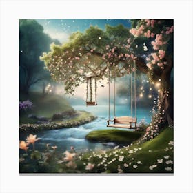 Leonardo Diffusion Xl A Dreamy Forest With Fairy And River And 0 Canvas Print