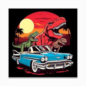 Dinosaurs And Car 1 Canvas Print