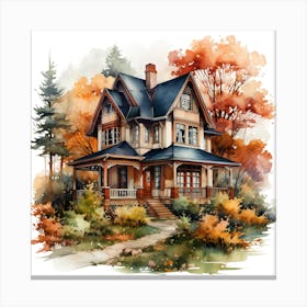 Watercolor House In Autumn 2 Canvas Print