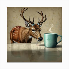 Deer With A Cup Of Coffee 1 Canvas Print