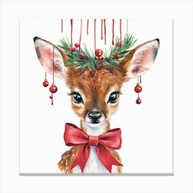 Deer With Christmas Wreath Canvas Print