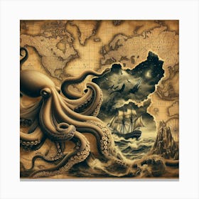 Octopus On The Map Canvas Print