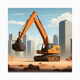 Construction Site Construction Work Building Industry Bulldozer Machine Vehicle Site Real Estate Structure Cartoon Canvas Print