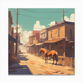 Western Town In Texas With Horses No People Golden Ratio Fake Detail Trending Pixiv Fanbox Acry (1) Canvas Print