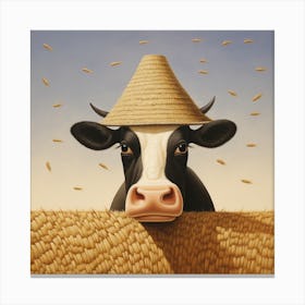 Cow With Straw Hat Canvas Print