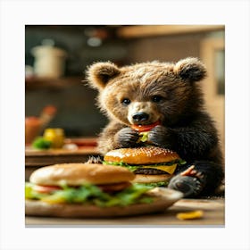 Bear Eating Burger Canvas Print