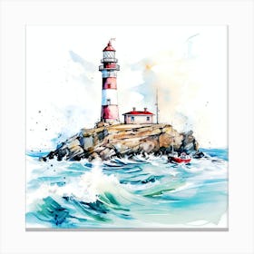 Watercolor Lighthouse, PSD watercolor illustration of a lighthouse at sea Canvas Print