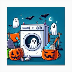 Halloween Ghosts In The Washing Machine Canvas Print