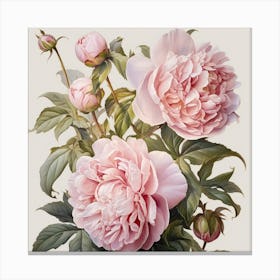  Botanical Painting Of Peonies Canvas Print