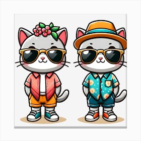 Cartoon Cat Couple 1 Canvas Print