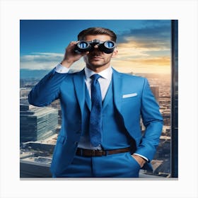 Businessman Looking Through Binoculars Canvas Print