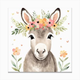 Floral Baby Donkey Nursery Illustration (18) Canvas Print