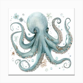 Storybook Style Octopus With Ocean Plants 1 Canvas Print