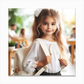 Cute Little Girl In School Uniform Canvas Print