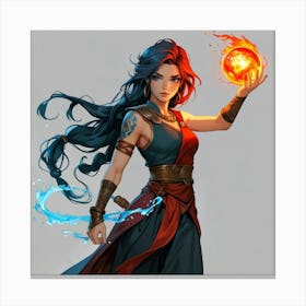 Woman Holding A Fireball The Magic of Watercolor: A Deep Dive into Undine, the Stunningly Beautiful Asian Goddess Canvas Print