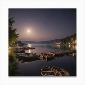 Moonlight Over Lake At Night Canvas Print