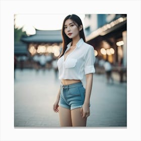 beautiful Asian Girl In Shorts Canvas Print