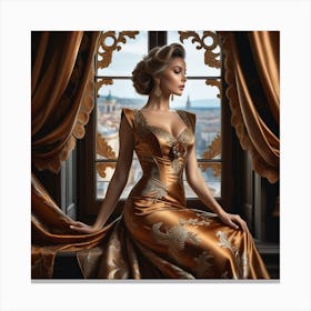 Beautiful Woman In Golden Dress 4 Canvas Print