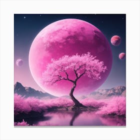 Pink Tree In The Moonlight Canvas Print