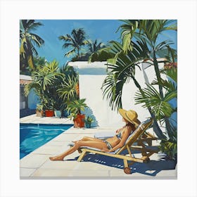 Patio With Pool In Mexico - expressionism 5 Canvas Print