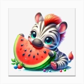 Zebra Eating Watermelon Canvas Print