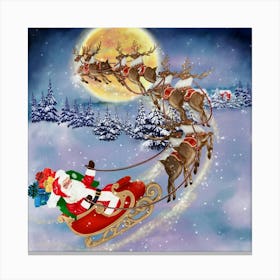 Santa Claus And His Reindeer Santa backgrounds Canvas Print