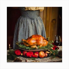 Firefly Vintage, Dress, Roasted, Turkey, Platter, Fruits, Pine, Cones, Garnish, Feast, Holiday, Than Canvas Print