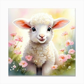 Lamb In Flowers Canvas Print