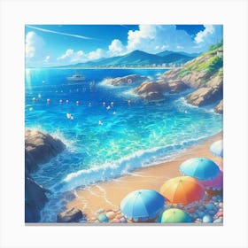 Beach With Umbrellas Canvas Print