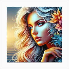 Beautiful Girl With Flowers 8 Canvas Print