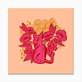 pink Cat With Flowers Canvas Print