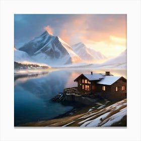 ? House By The Lake In The Mountains Canvas Print