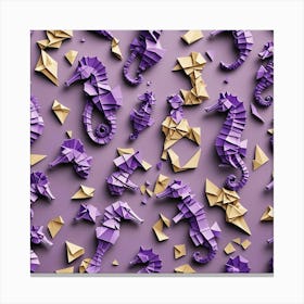 Origami Seahorses On Purple Background Canvas Print