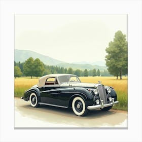 Elegant Car In Front Of A Peaceful Countryside, Watercolor Painting 1 Canvas Print