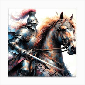 Knight On A Horse Playful Color Splash Drawing 1 Canvas Print