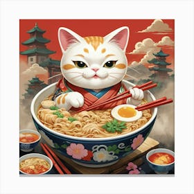 Default Lucky Cat Ramen Square Art 2 Canvas Print