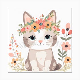 Floral Baby Cat Nursery Illustration (27) Canvas Print