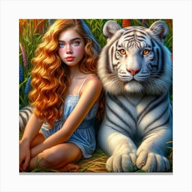 White Tiger And Girl 2 Canvas Print