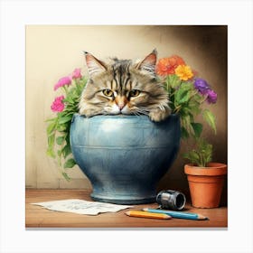 Cat In A Pot 8 Canvas Print