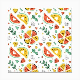 Seamless Hipster Pattern With Watermelons Mint Geometric Figures Canvas Print