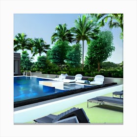 Swimming Pool And Lounge Chairs Canvas Print