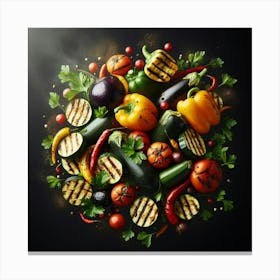 Grilled Vegetables On Black Background Canvas Print