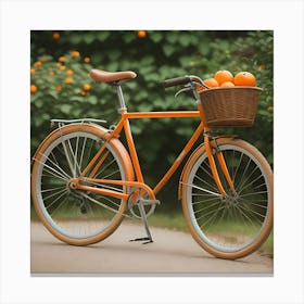 Orange Bicycle With Basket Canvas Print